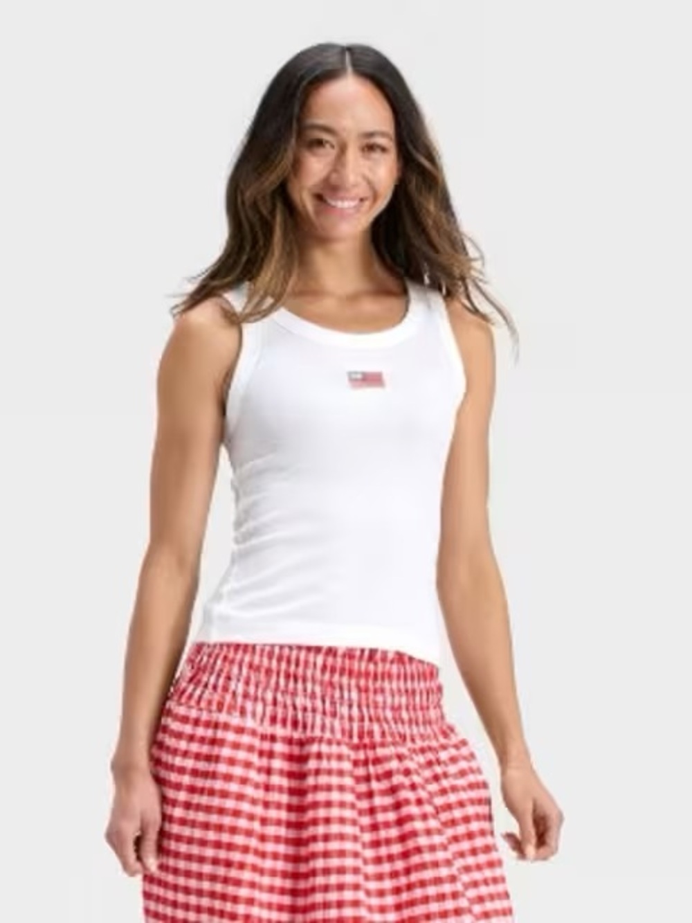 Universal Thread Classic White Ribbed Muscle Tank Top w/ USA Flag Embroidery